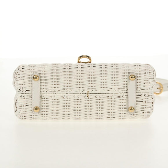 Salvatore Ferragamo Gancini Hand Bag Rattan 2way White Gold Auth 150815V