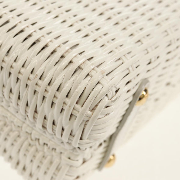 Salvatore Ferragamo Gancini Hand Bag Rattan 2way White Gold Auth 150815V
