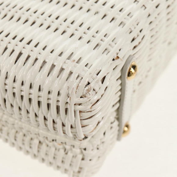 Salvatore Ferragamo Gancini Hand Bag Rattan 2way White Gold Auth 150815V