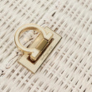 Salvatore Ferragamo Gancini Hand Bag Rattan 2way White Gold Auth 150815V-21