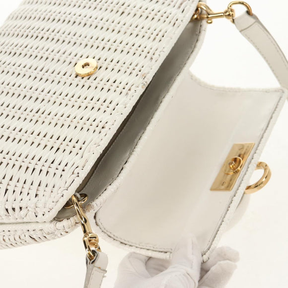 Salvatore Ferragamo Gancini Hand Bag Rattan 2way White Gold Auth 150815V
