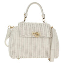 Salvatore Ferragamo Gancini Hand Bag Rattan 2way White Gold Auth 150815V-1