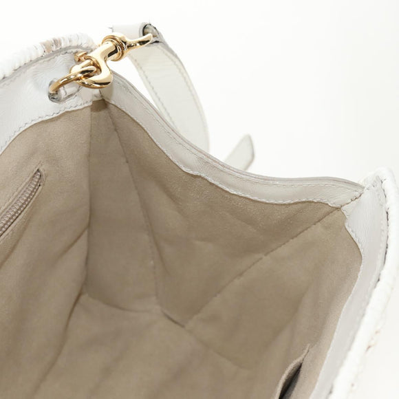 Salvatore Ferragamo Gancini Hand Bag Rattan 2way White Gold Auth 150815V