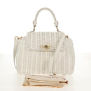 Salvatore Ferragamo Gancini Hand Bag Rattan 2way White Gold Auth 150815V-12
