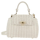 Salvatore Ferragamo Gancini Hand Bag Rattan 2way White Gold Auth 150815V-13