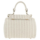 Salvatore Ferragamo Gancini Hand Bag Rattan 2way White Gold Auth 150815V-2