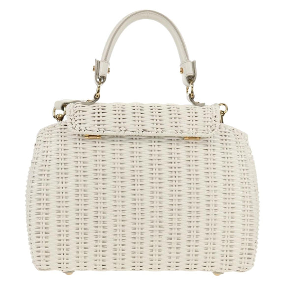 Salvatore Ferragamo Gancini Hand Bag Rattan 2way White Gold Auth 150815V