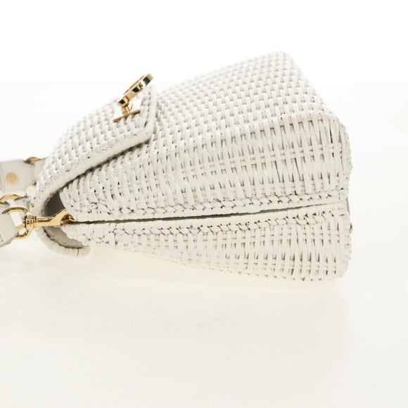 Salvatore Ferragamo Gancini Hand Bag Rattan 2way White Gold Auth 150815AV