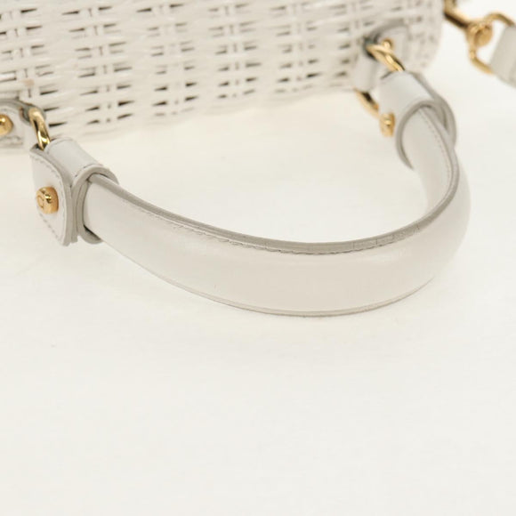 Salvatore Ferragamo Gancini Hand Bag Rattan 2way White Gold Auth 150815AV