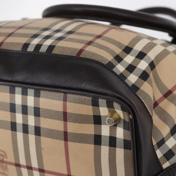BURBERRY Nova Check Tote Bag PVC Beige Gold Auth 150816