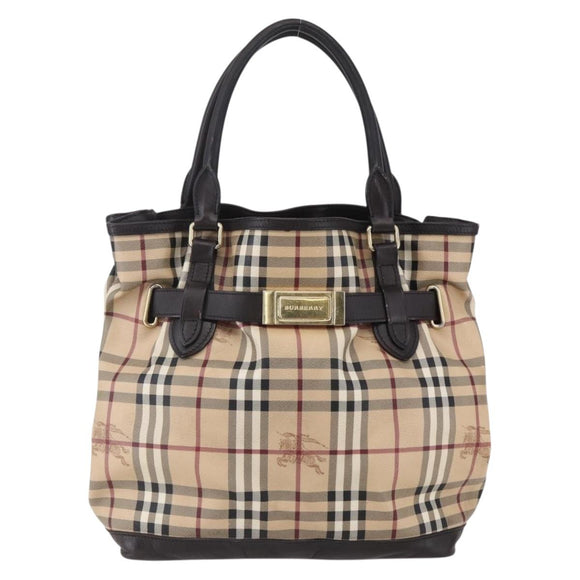 BURBERRY Nova Check Tote Bag PVC Beige Gold Auth 150816