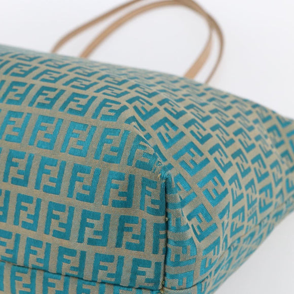 FENDI Zucchino Canvas Mamma Baguette Tote Bag Green Auth 150817