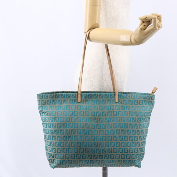 FENDI Zucchino Canvas Mamma Baguette Tote Bag Green Auth 150817