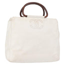 CHANEL COCO Mark Hand Bag Caviar Skin White Gold CC Auth 150819-1