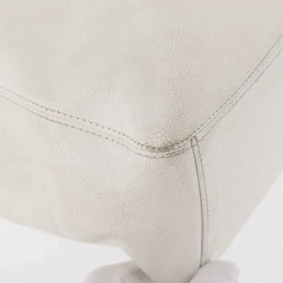 CHANEL COCO Mark Hand Bag Caviar Skin White Gold CC Auth 150819