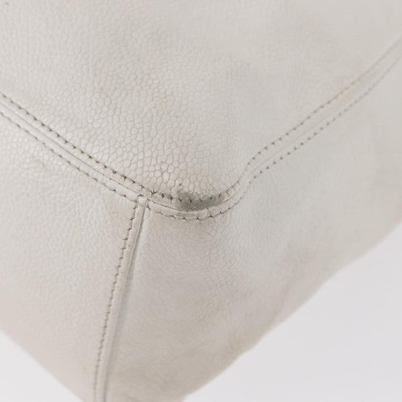 CHANEL COCO Mark Hand Bag Caviar Skin White Gold CC Auth 150819