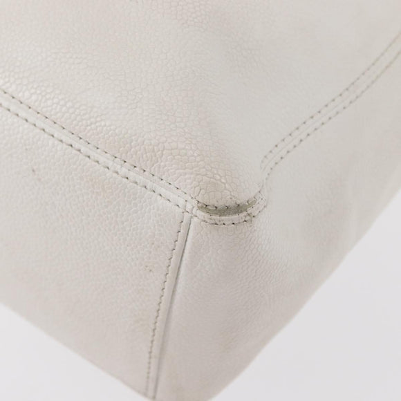 CHANEL COCO Mark Hand Bag Caviar Skin White Gold CC Auth 150819