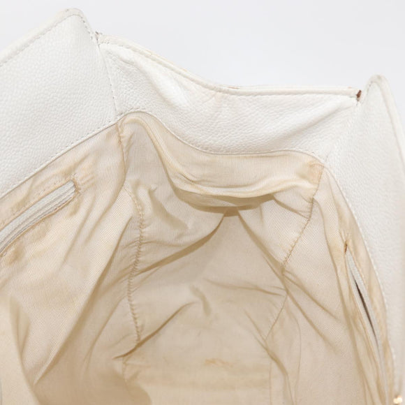 CHANEL COCO Mark Hand Bag Caviar Skin White Gold CC Auth 150819