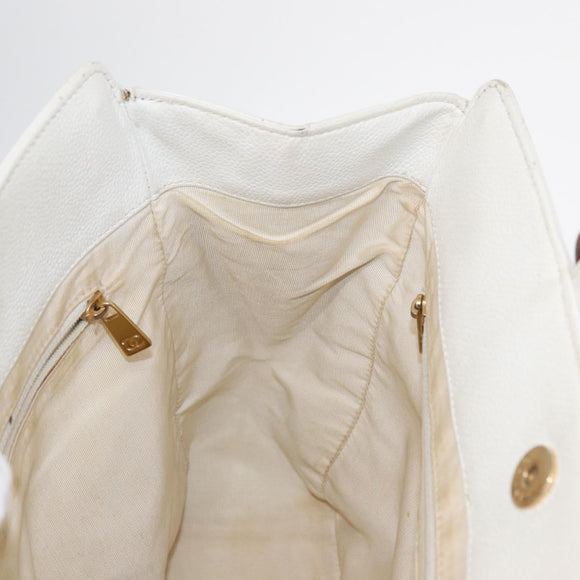 CHANEL COCO Mark Hand Bag Caviar Skin White Gold CC Auth 150819