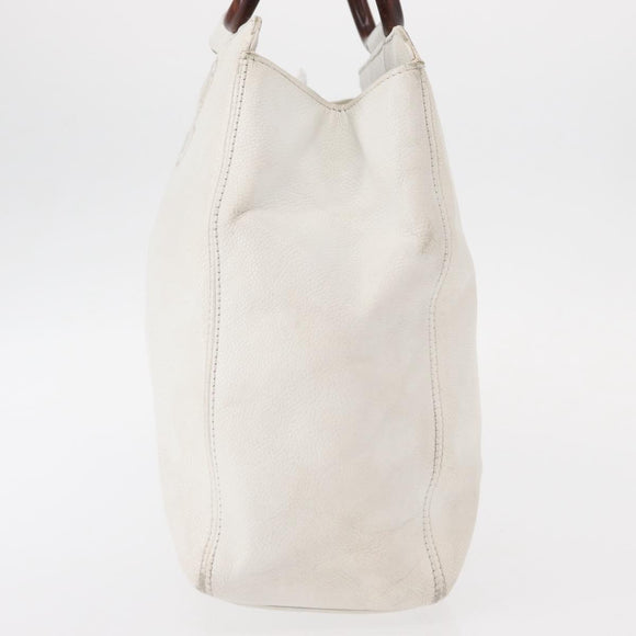 CHANEL COCO Mark Hand Bag Caviar Skin White Gold CC Auth 150819