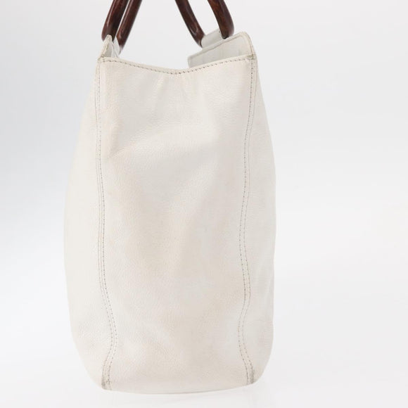 CHANEL COCO Mark Hand Bag Caviar Skin White Gold CC Auth 150819