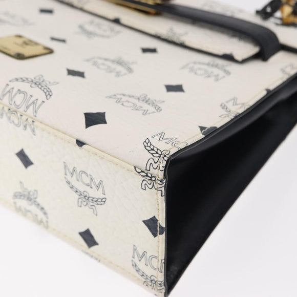 MCM Logogram Vicetos Hand Bag PVC Leather 2way White Gold Auth 150837