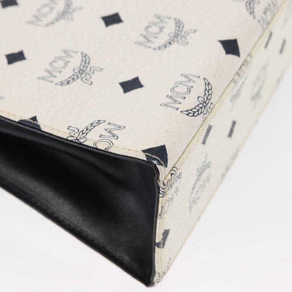 MCM Logogram Vicetos Hand Bag PVC Leather 2way White Gold Auth 150837