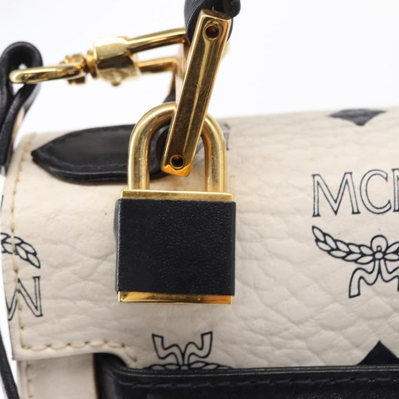 MCM Logogram Vicetos Hand Bag PVC Leather 2way White Gold Auth 150837