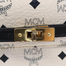 MCM Logogram Vicetos Hand Bag PVC Leather 2way White Gold Auth 150837-18