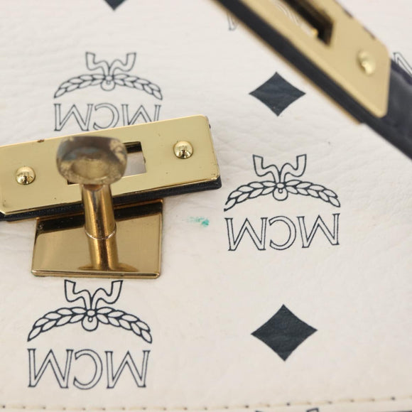MCM Logogram Vicetos Hand Bag PVC Leather 2way White Gold Auth 150837