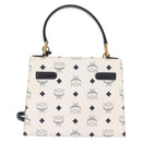 MCM Logogram Vicetos Hand Bag PVC Leather 2way White Gold Auth 150837-3