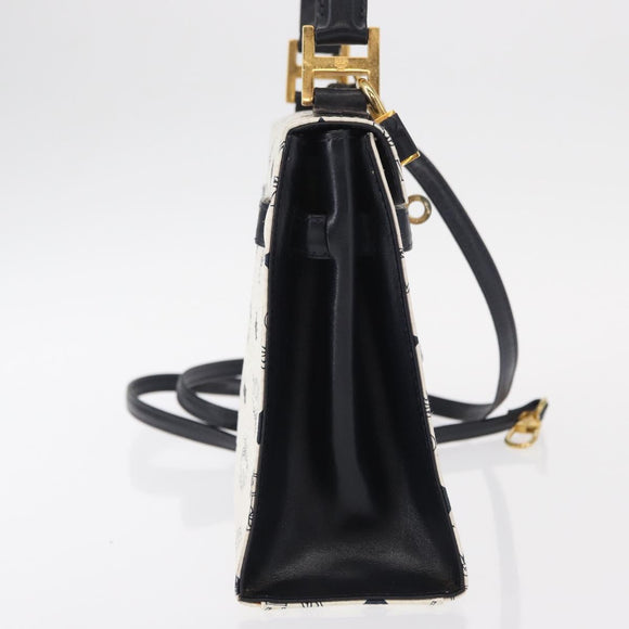 MCM Logogram Vicetos Hand Bag PVC Leather 2way White Gold Auth 150837