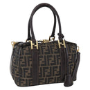 FENDI Zucca Canvas Hand Bag 2way Black Brown Auth 150838-1