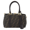 FENDI Zucca Canvas Hand Bag 2way Black Brown Auth 150838-13