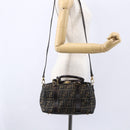 FENDI Zucca Canvas Hand Bag 2way Black Brown Auth 150838-26