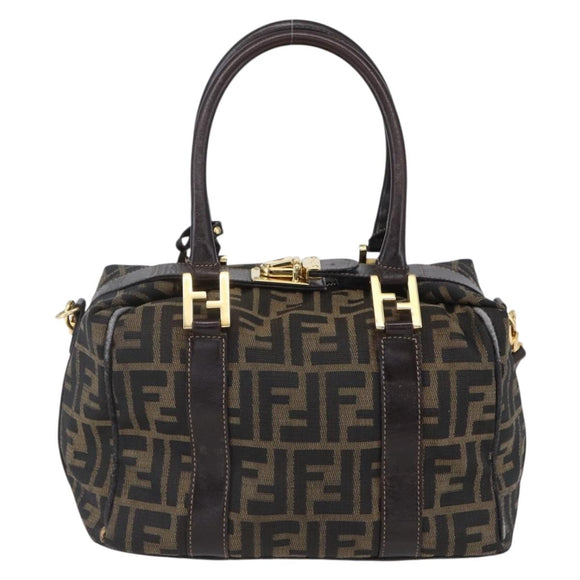 FENDI Zucca Canvas Hand Bag 2way Black Brown Auth 150838