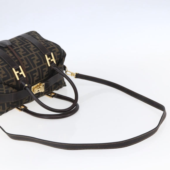 FENDI Zucca Canvas Hand Bag 2way Black Brown Auth 150838