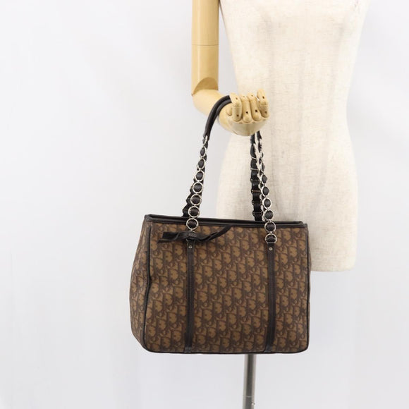 Christian Dior Trotter Canvas Chain Tote Bag PVC Romantic Navy Gold Auth 150839