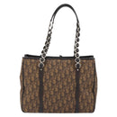Christian Dior Trotter Canvas Chain Tote Bag PVC Romantic Navy Gold Auth 150839-2