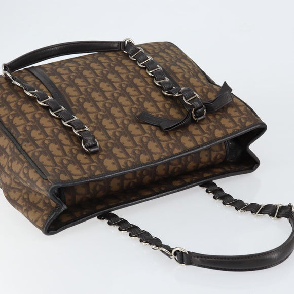 Christian Dior Trotter Canvas Chain Tote Bag PVC Romantic Navy Gold Auth 150839