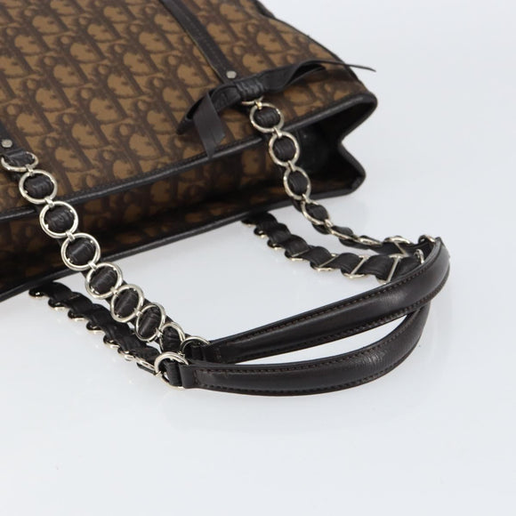 Christian Dior Trotter Canvas Chain Tote Bag PVC Romantic Navy Gold Auth 150839