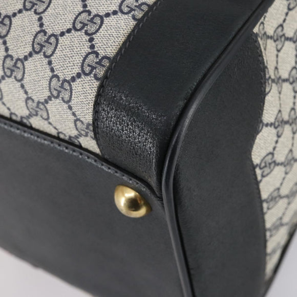 GUCCI GG Supreme Sherry Line Boston Bag PVC Navy Gold Auth 150841