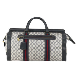 GUCCI GG Supreme Sherry Line Boston Bag PVC Navy Gold Auth 150841 - 0