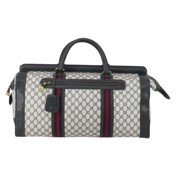 GUCCI GG Supreme Sherry Line Boston Bag PVC Navy Gold Auth 150841 - 0