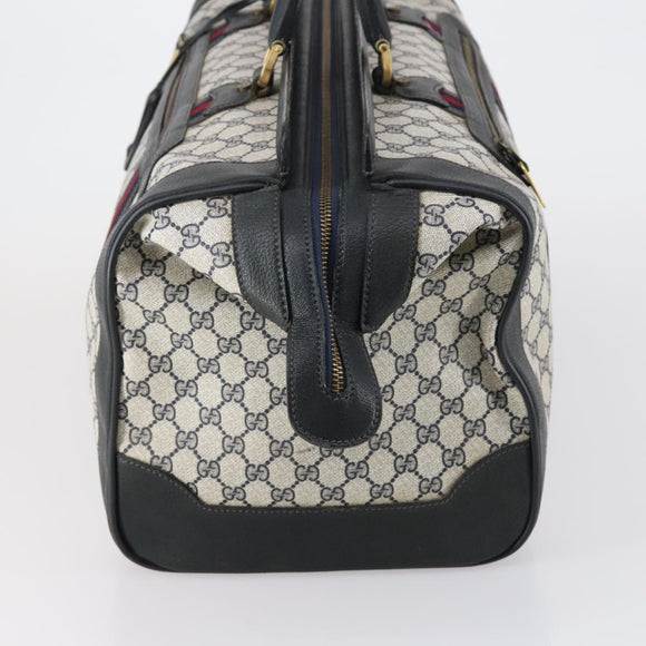 GUCCI GG Supreme Sherry Line Boston Bag PVC Navy Gold Auth 150841