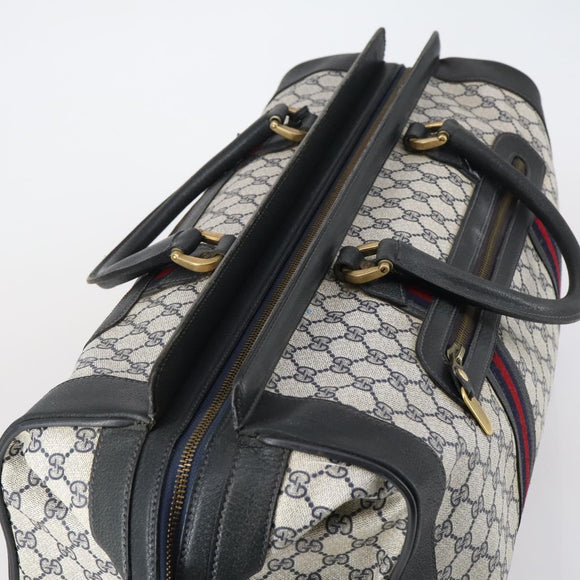 GUCCI GG Supreme Sherry Line Boston Bag PVC Navy Gold Auth 150841