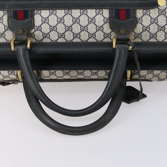GUCCI GG Supreme Sherry Line Boston Bag PVC Navy Gold Auth 150841