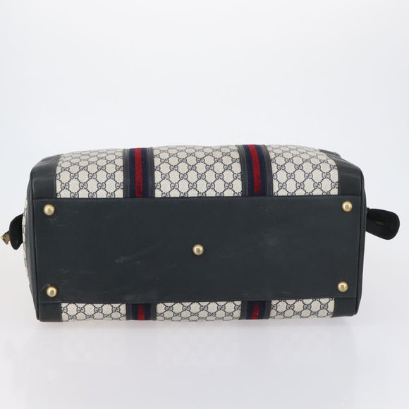 GUCCI GG Supreme Sherry Line Boston Bag PVC Navy Gold Auth 150841