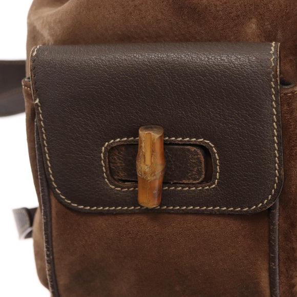 GUCCI Bamboo Backpack Suede Brown Gold 003 58 0016 Auth 150842