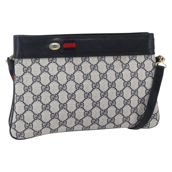 GUCCI GG Supreme Sherry Line Shoulder Bag PVC Navy Gold 904 02 035 Auth 150843